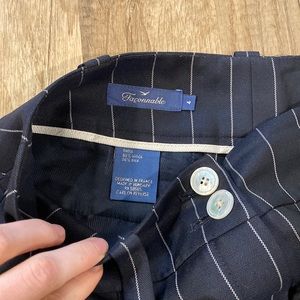 Faconnanble Wool and Silk Navy Pin Stripe Womens Trousers, Slacks, Dress Pants